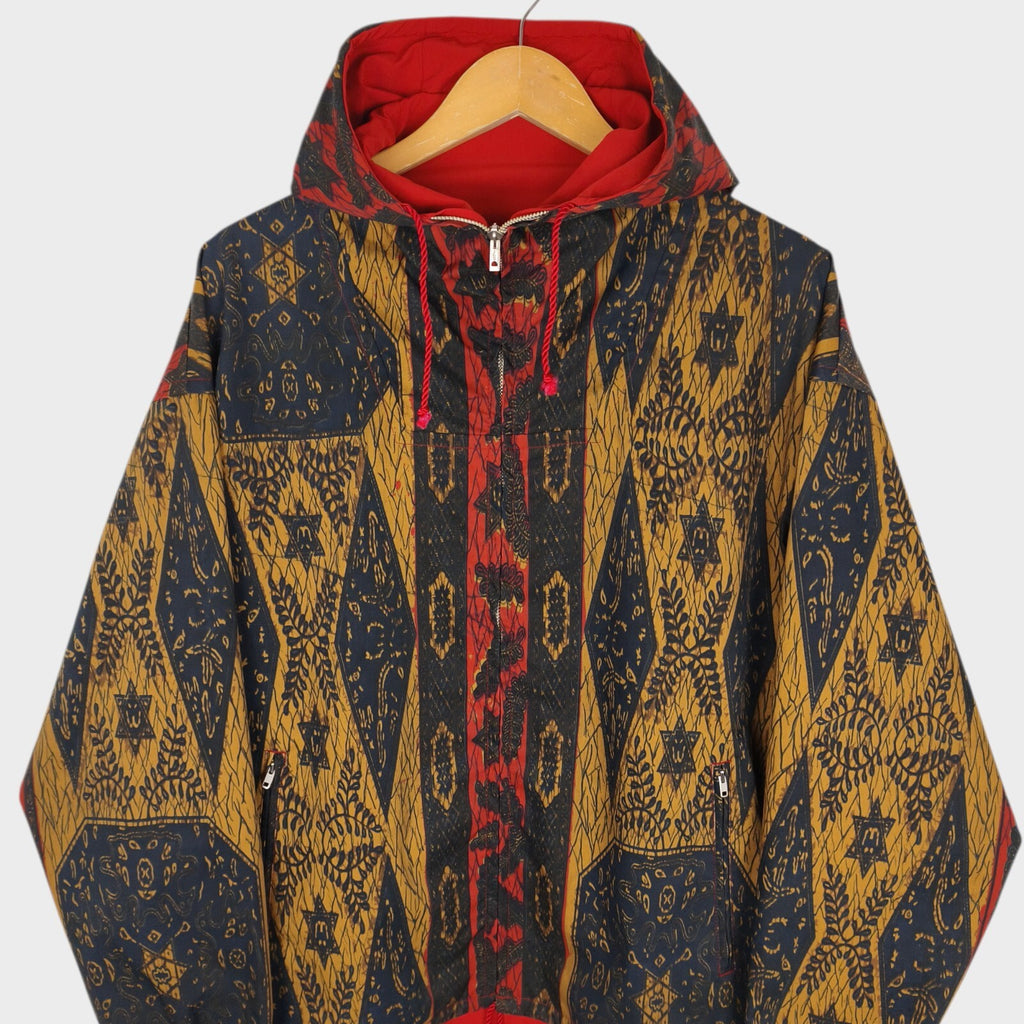 BEAMS PLUS Men's Batik Print Reversible Hooded Parka Jacket