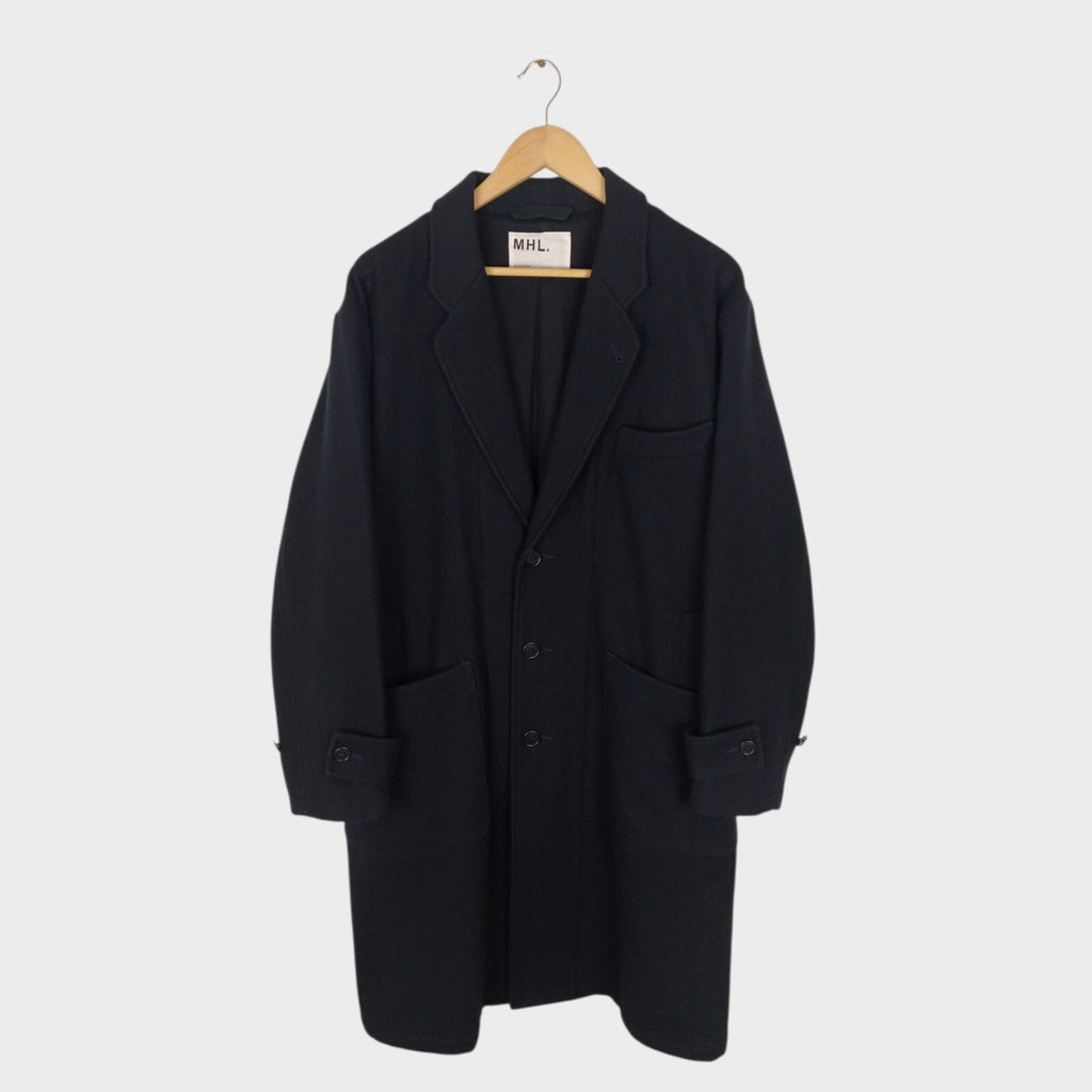MHL MARGARET HOWELL Men's Black Heavyweight 100% Melton Wool Coat