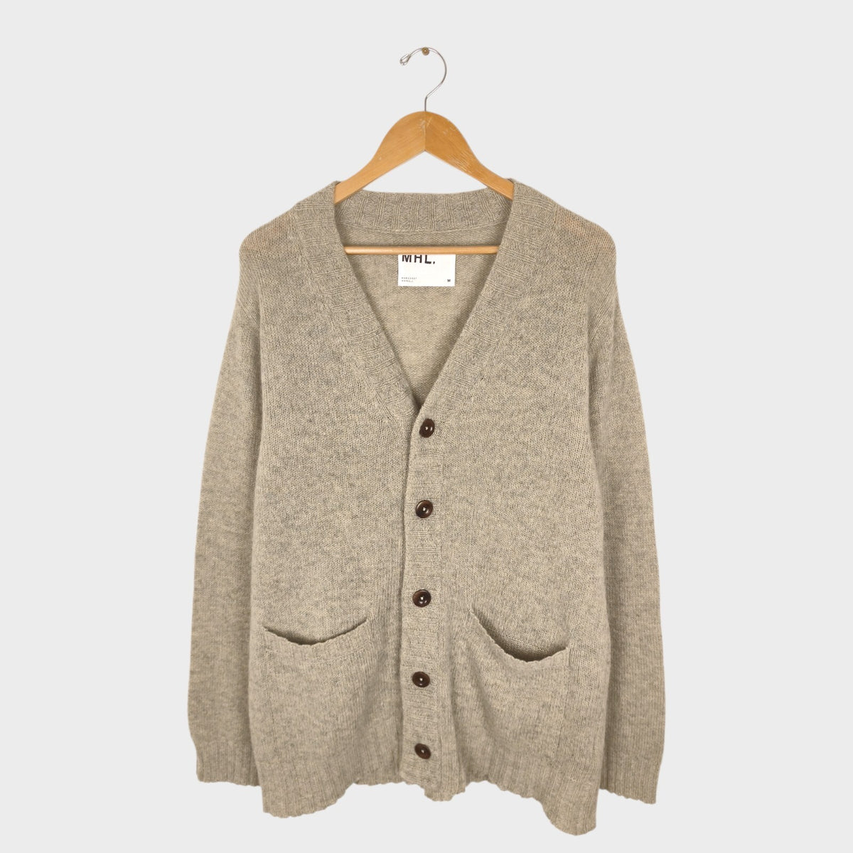 MHL MARGARET HOWELL Men's Oatmeal 100% Wool Knit Cardigan