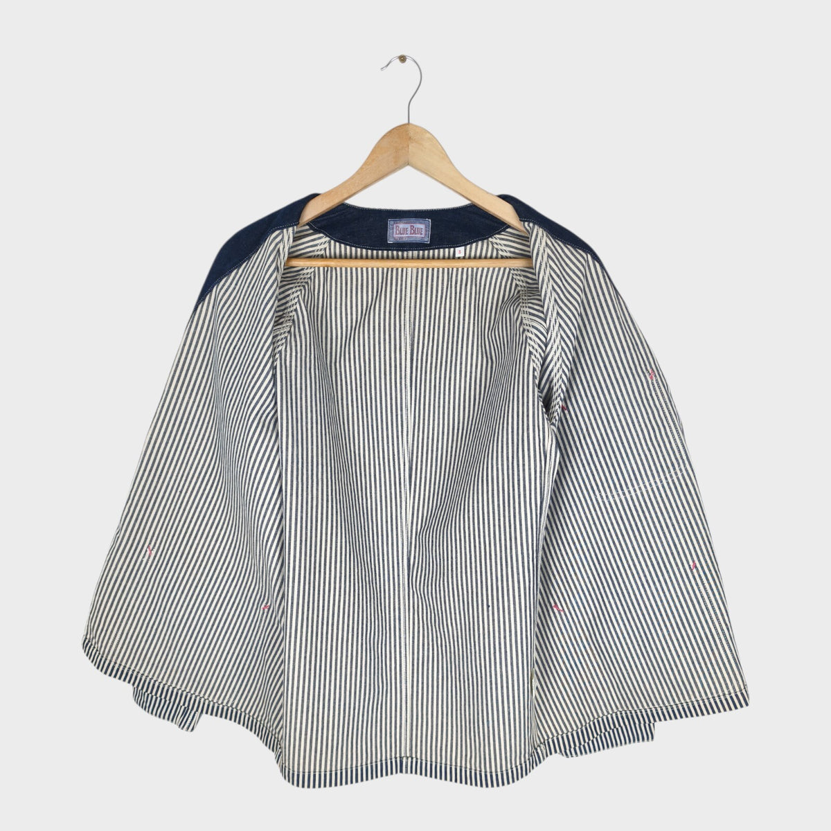 BLUE BLUE JAPAN Men's Made in Japan Hickory Stripe V-Neck Chore Jacket