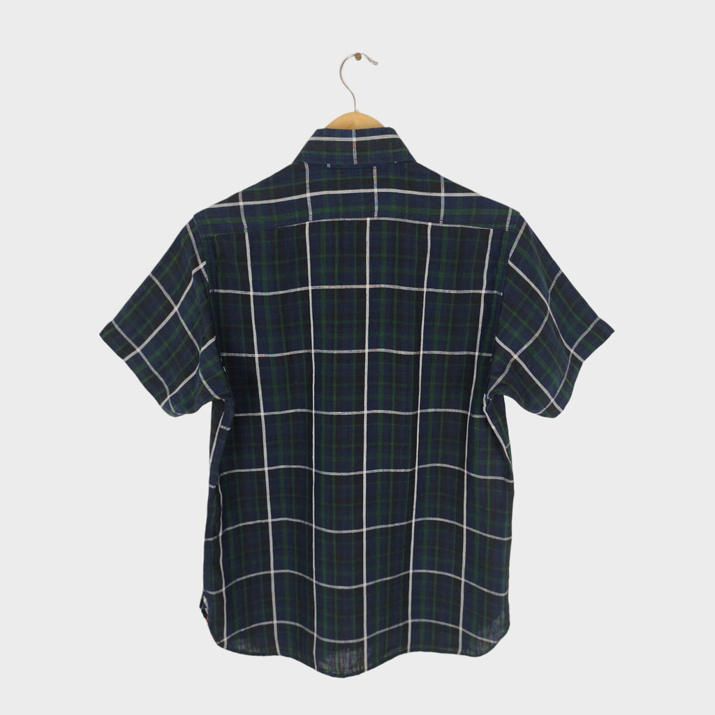 SUGAR CANE Men's Made in Japan Checked 100% Linen Short Sleeved Shirt