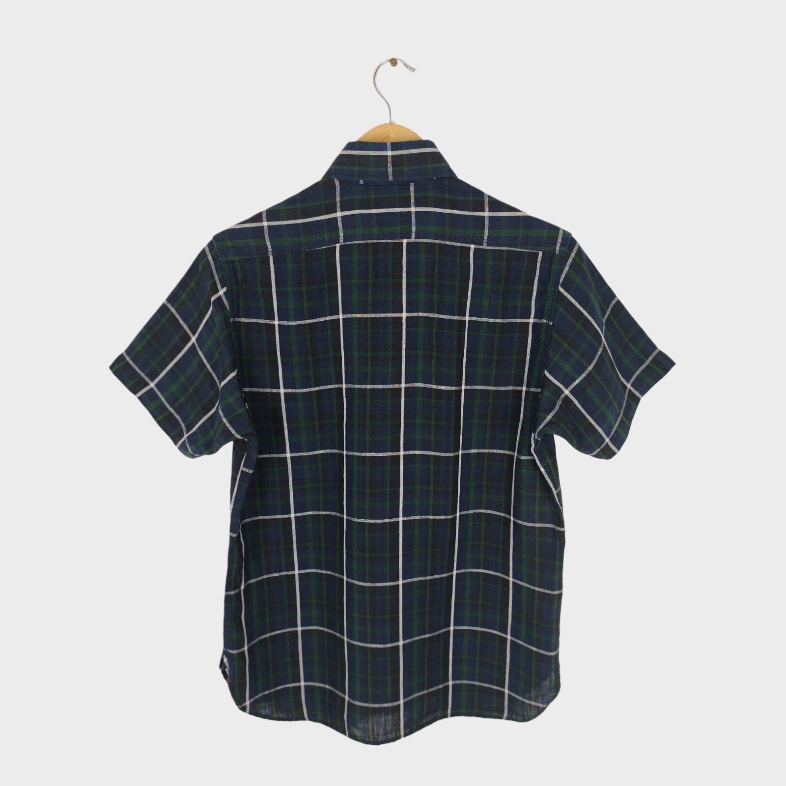 SUGAR CANE Men's Made in Japan Checked 100% Linen Short Sleeved Shirt