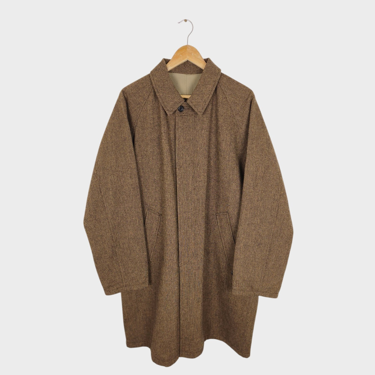 BEAMS PLUS Men's Brown Heavyweight 100% Wool Reversible Balmacaan Coat