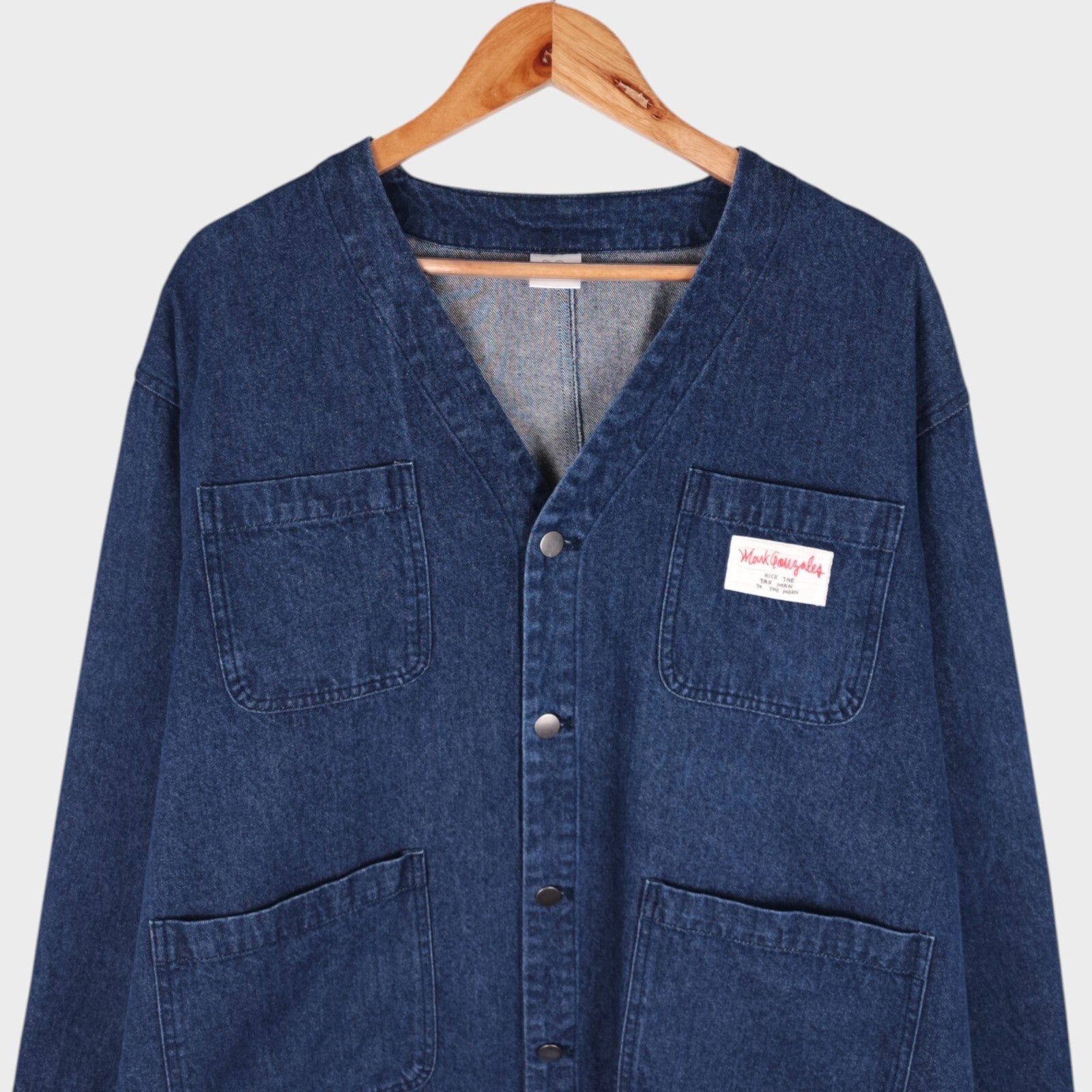 MARK GONZALES Men's Oversized Fit Blue V-Neck Engineer Chore Jacket