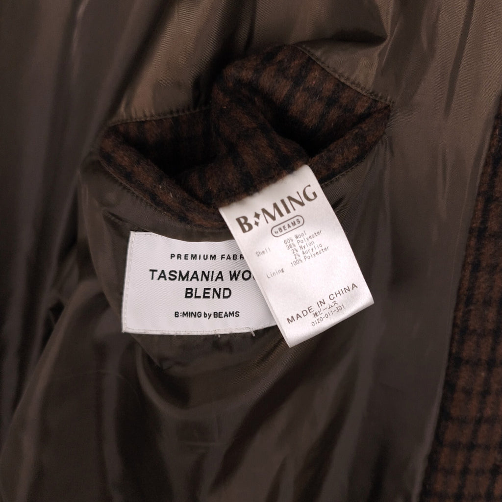 BEAMS B:MING Men's Brown Check Tasmania Wool Blend Chore Jacket