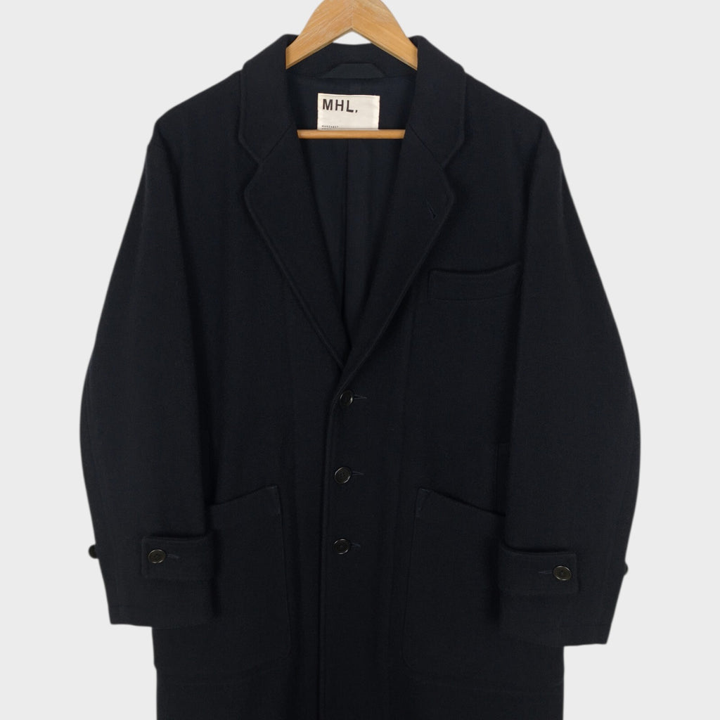 MHL MARGARET HOWELL Men's Black Heavyweight 100% Melton Wool Coat