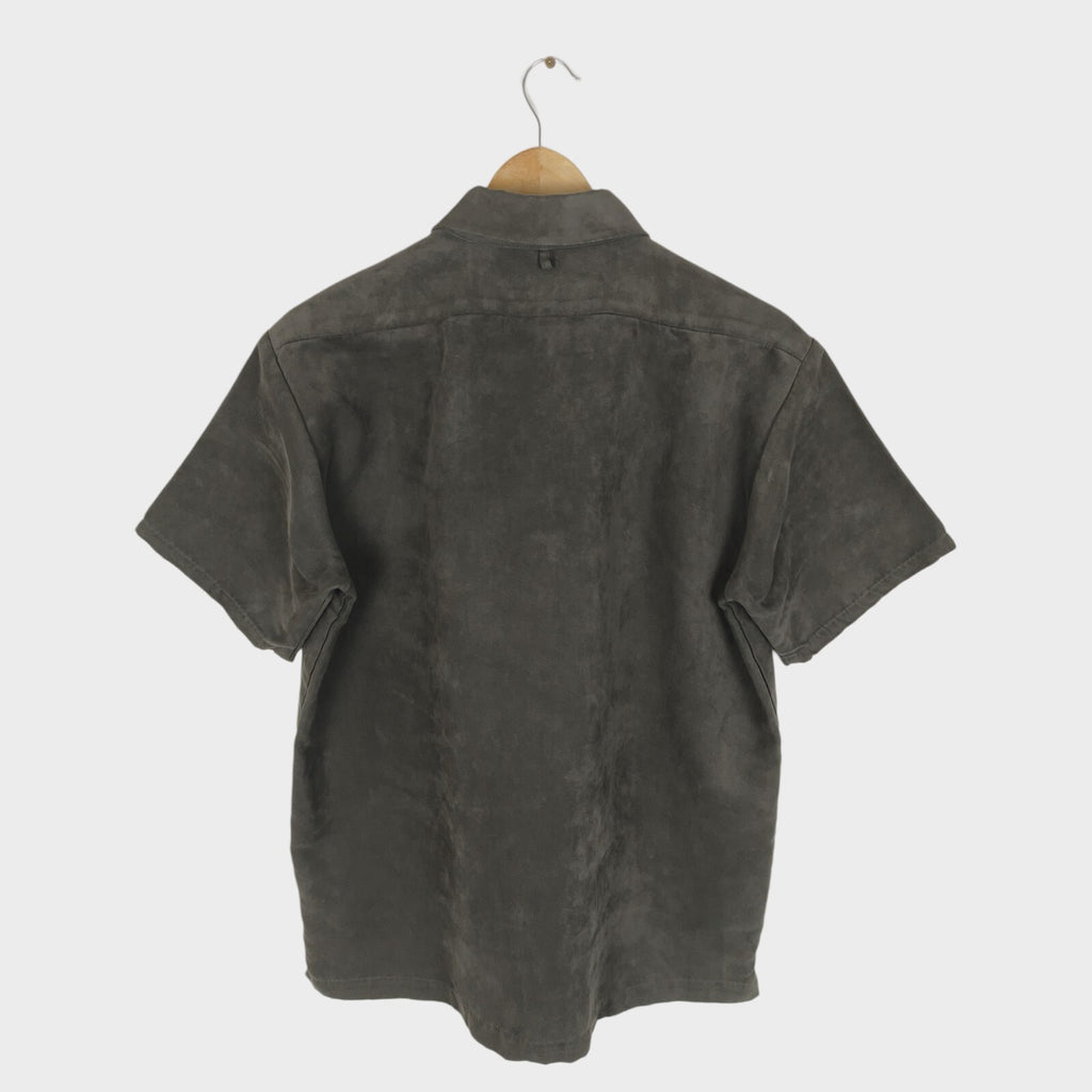 BEAMS B:MING Men's Dark Grey Faux Suede Short Sleeved Shirt