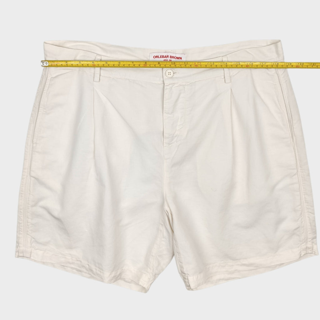 ORLEBAR BROWN Men's Ecru 100% Linen/Cotton Searose Pleated Shorts