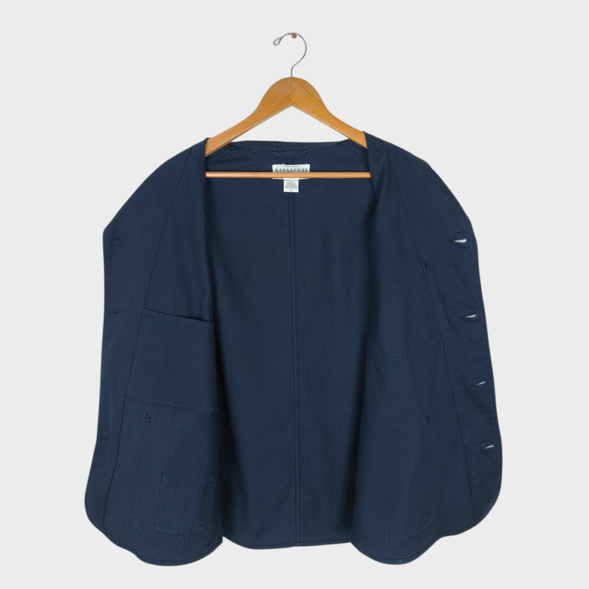 SASSAFRAS Men's Made in Japan Navy Herringbone Cotton Sprayer Chore Jacket