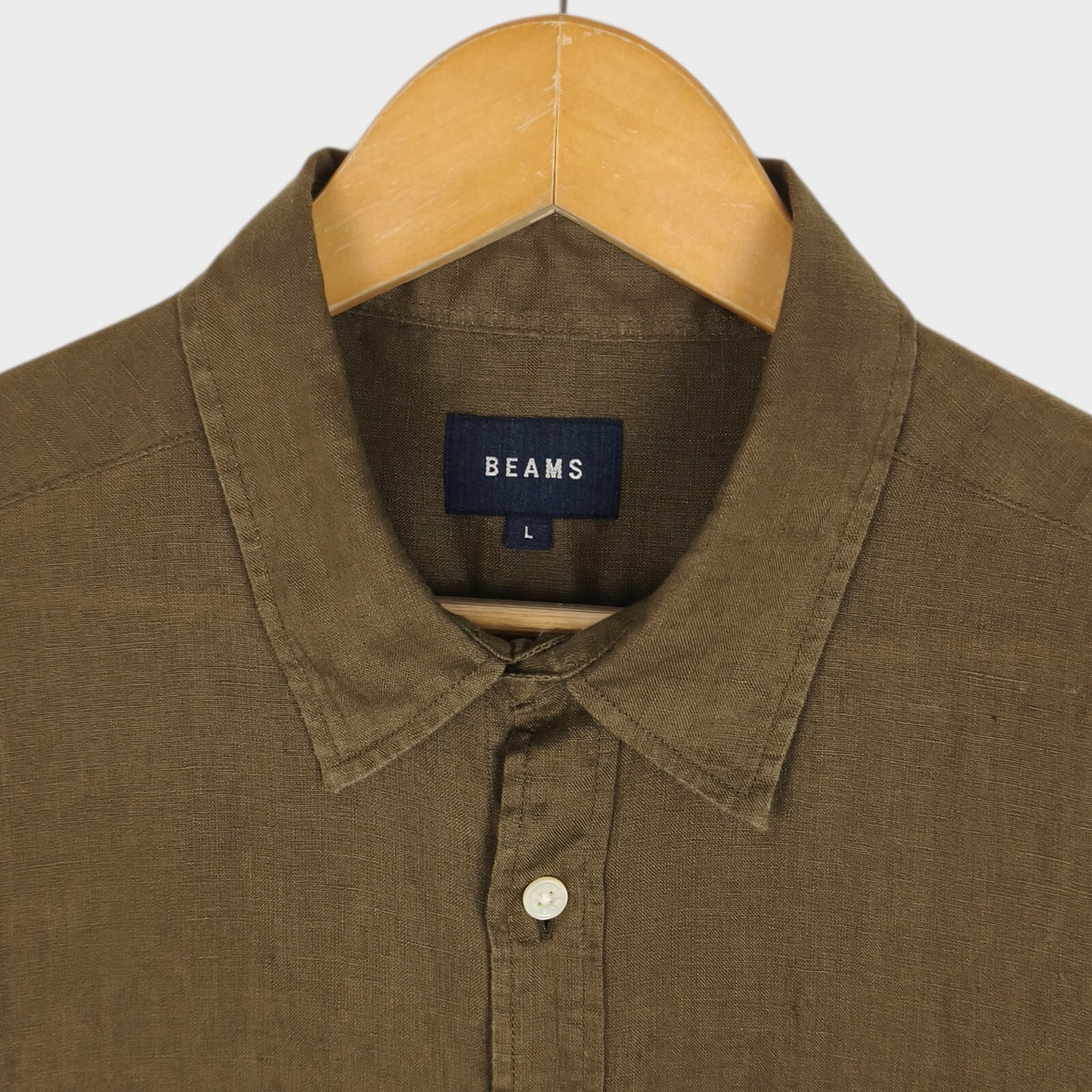 BEAMS Men's Olive Green 100% Linen Shirt