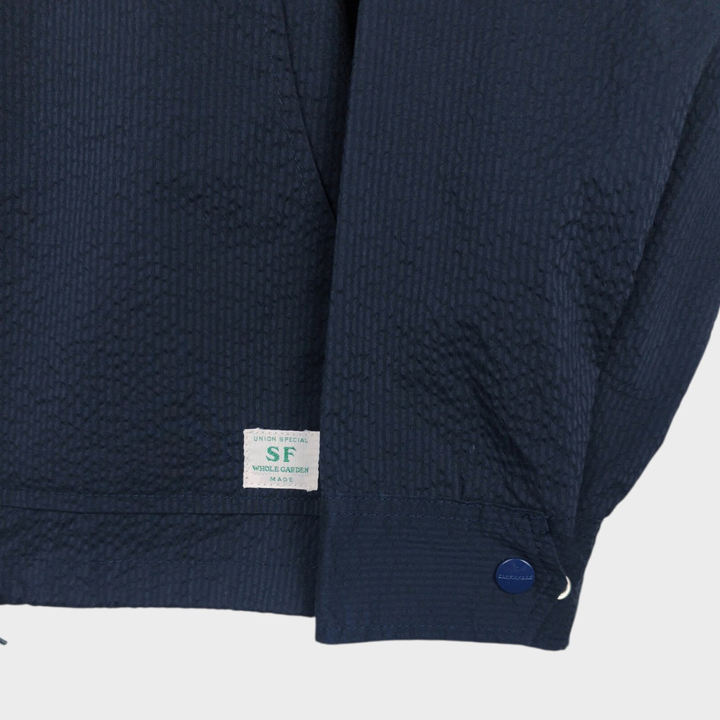 SASSAFRAS Men's Made in Japan Navy Blue Seersucker Bud Breaker Jacket