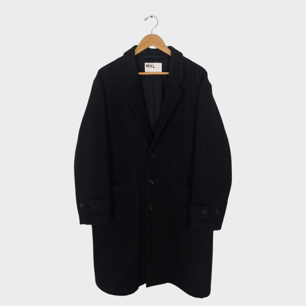 MHL MARGARET HOWELL Men's Black Heavyweight 100% Melton Wool Coat