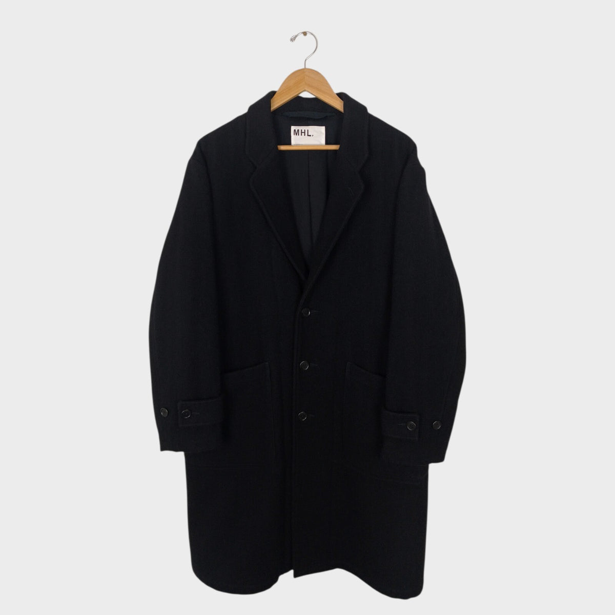 MHL MARGARET HOWELL Men's Black Heavyweight 100% Melton Wool Coat