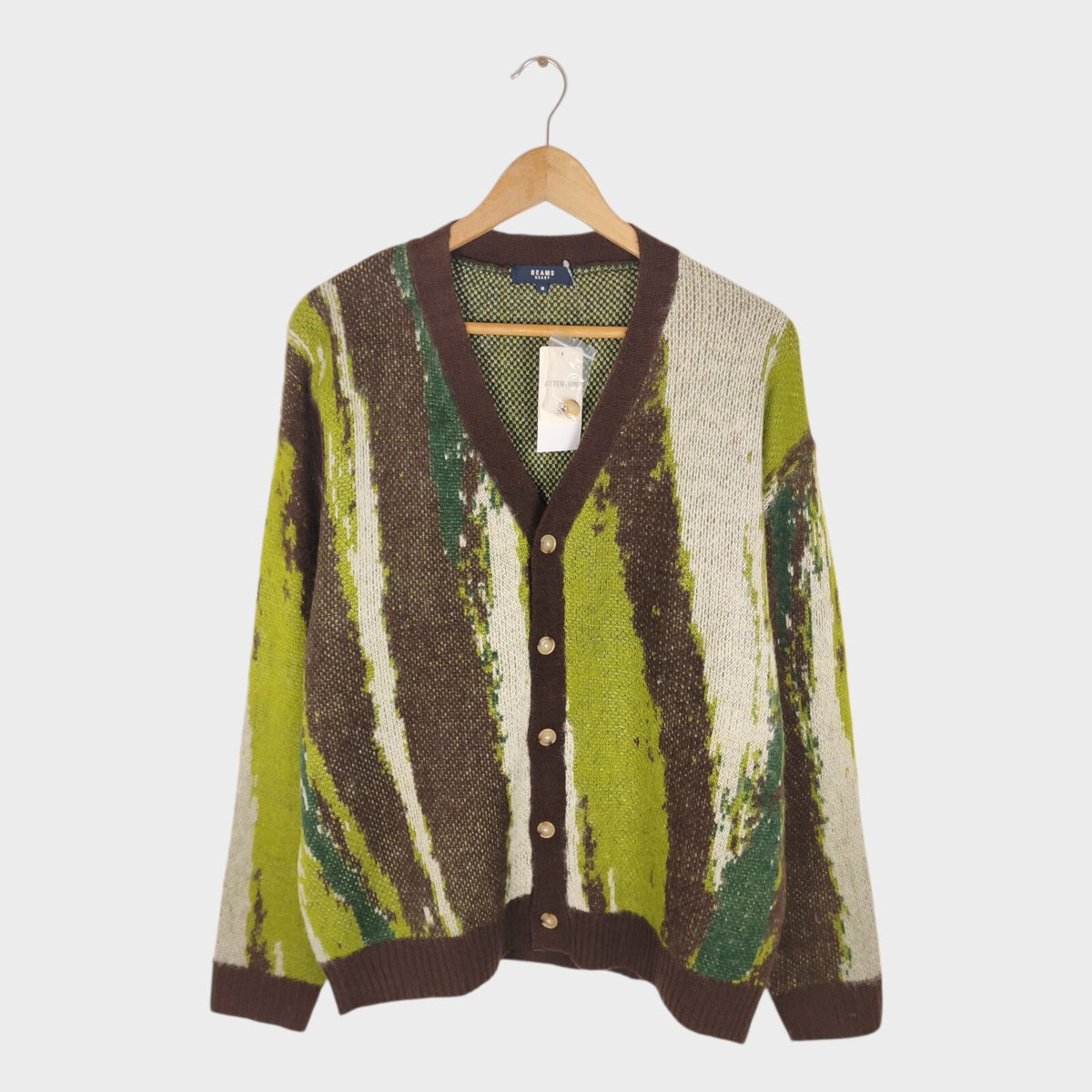 BEAMS HEART Men's Marble Jacquard Shaggy Grunge Cardigan