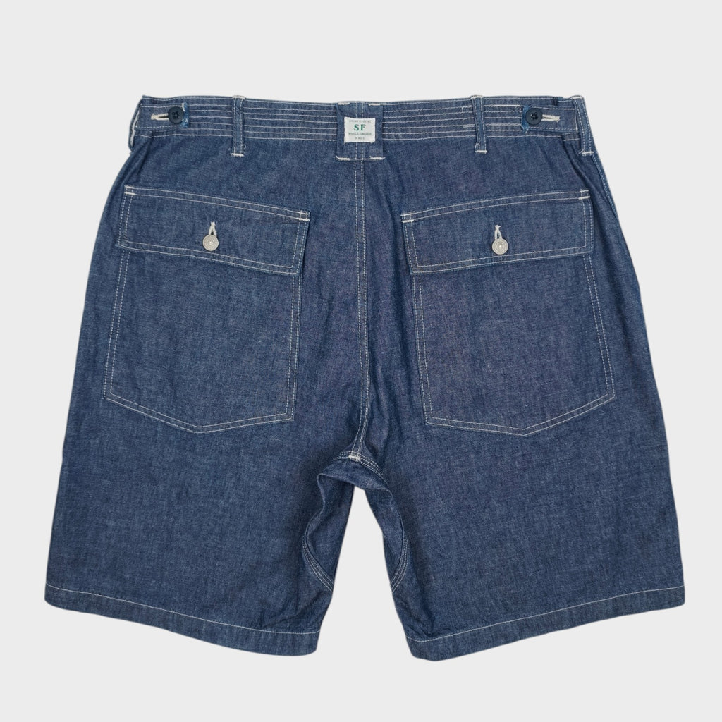 SASSAFRAS Men's Made in Japan Blue Chambray Feel Sun Cargo Shorts