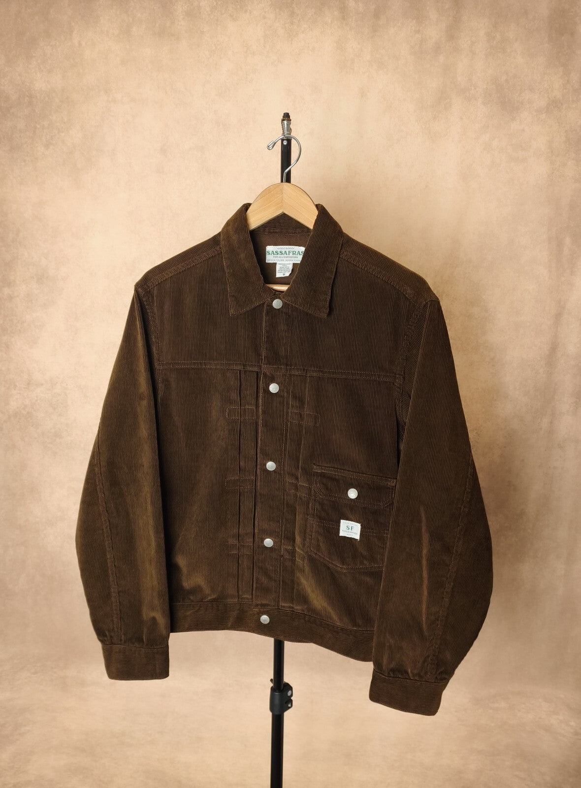 SASSAFRAS Men's Made in Japan Brown Corduroy Gardener Trucker Jacket