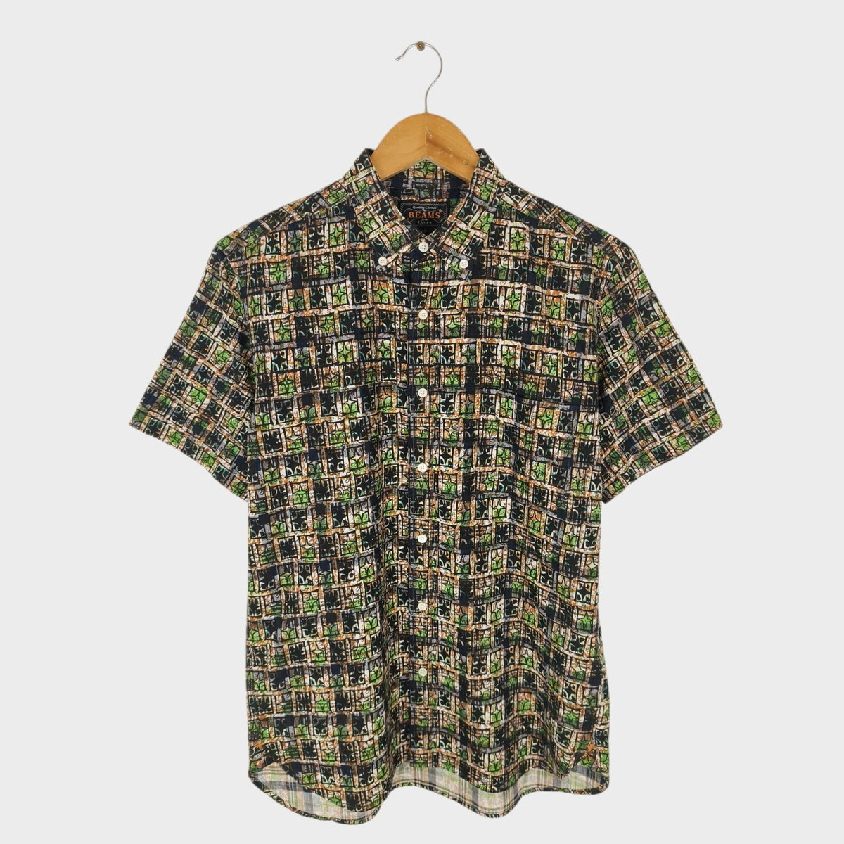 BEAMS PLUS Men's Made in Japan Madras Print Button Down Shirt