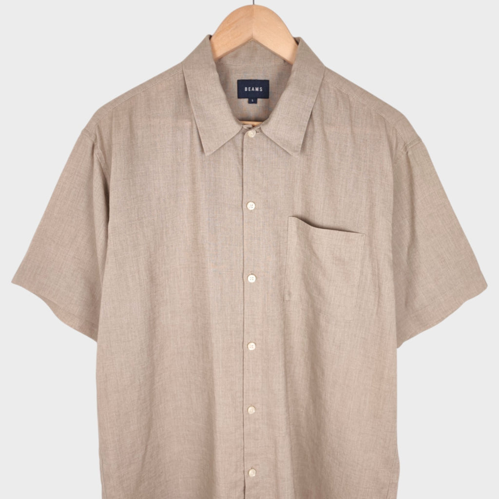 BEAMS Men's Beige Linen Blend Short Sleeved Shirt