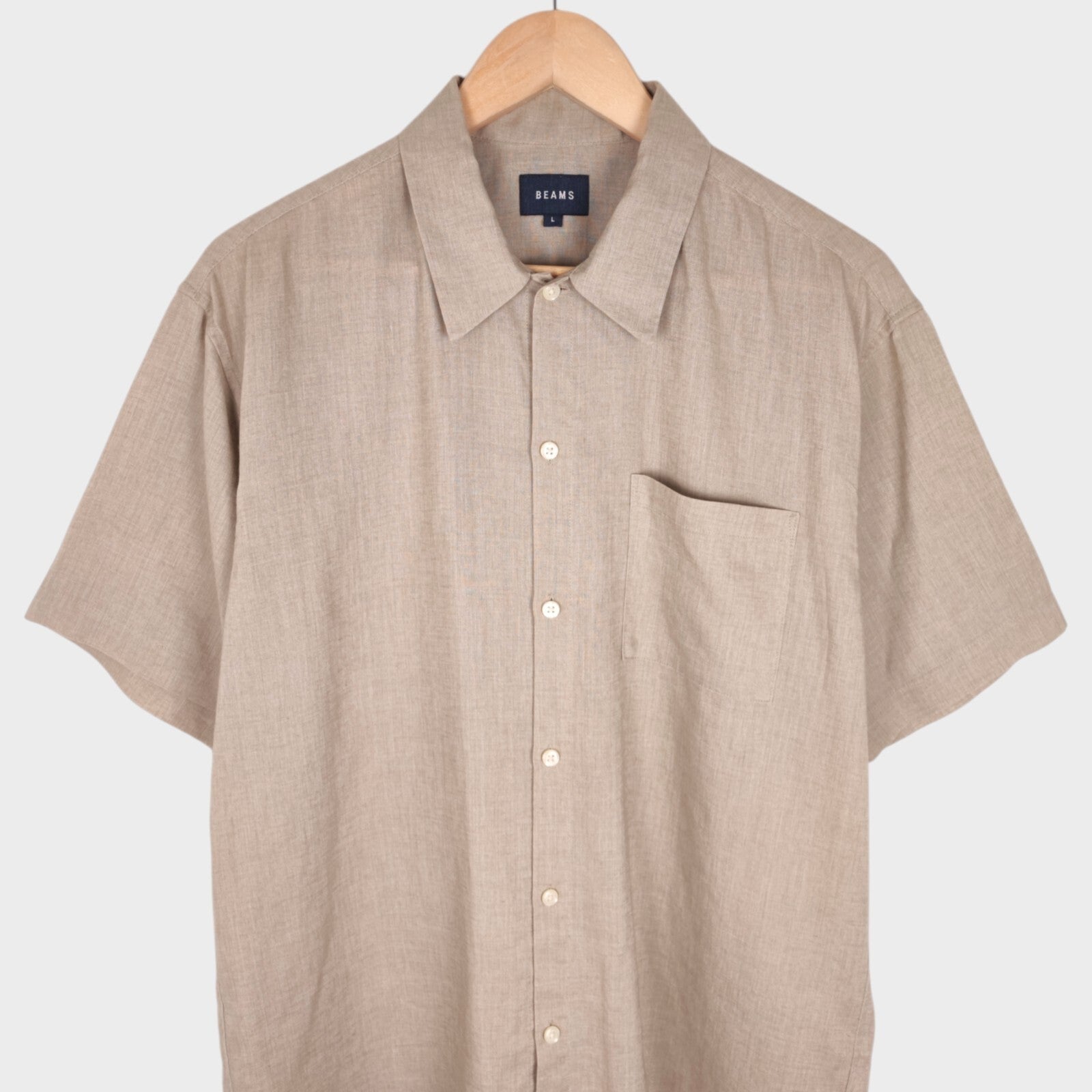 BEAMS Men's Beige Linen Blend Short Sleeved Shirt