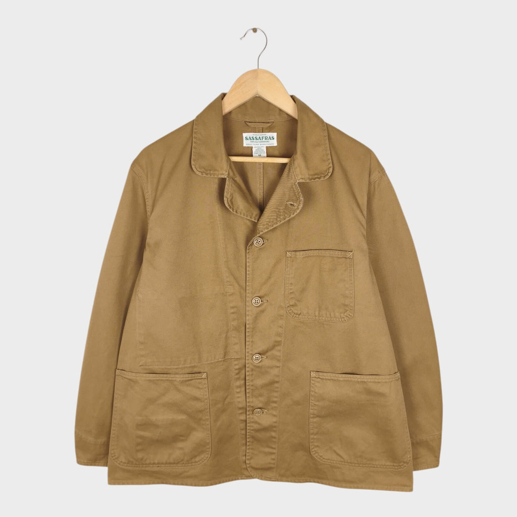 SASSAFRAS Men's Made in Japan Beige Heavy Cotton Twill Sprayer Chore Jacket