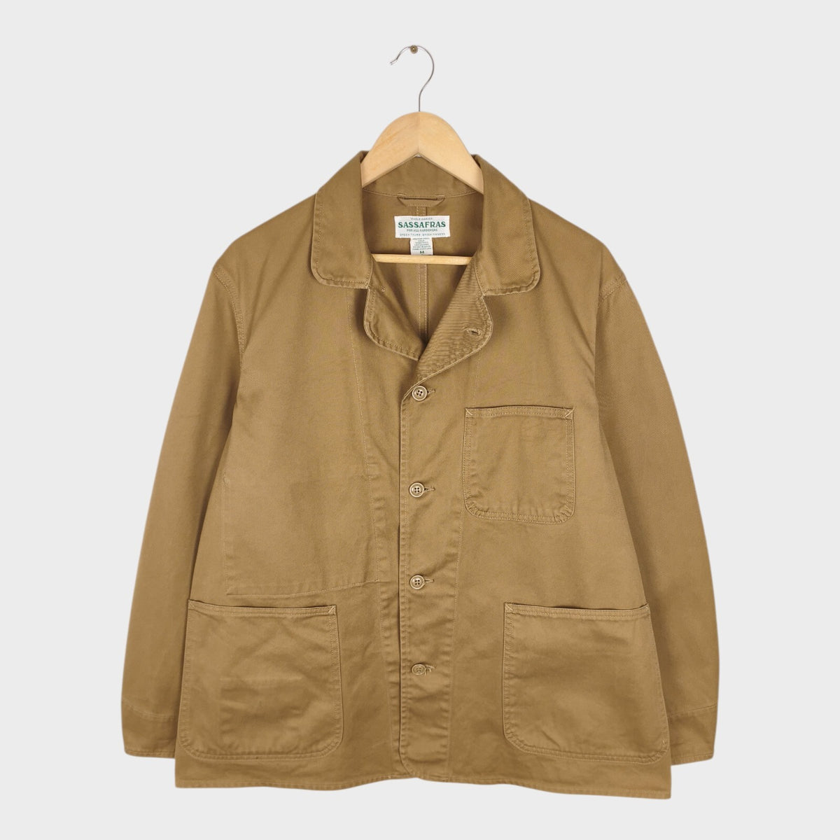 SASSAFRAS Men's Made in Japan Beige Heavy Cotton Twill Sprayer Chore Jacket