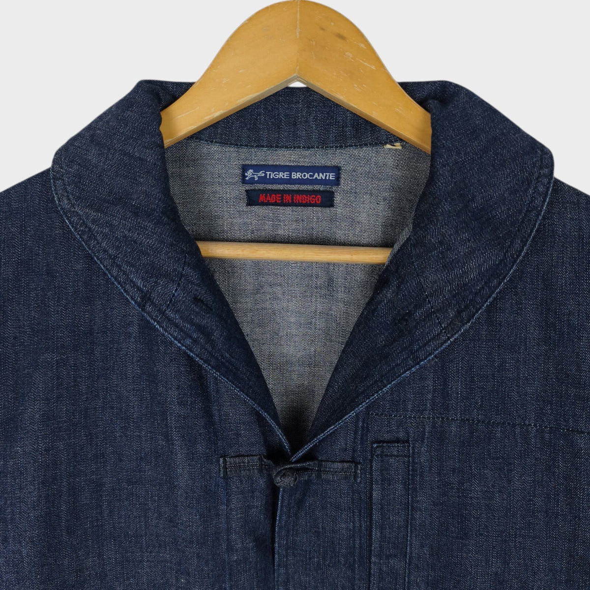 TIGRE BROCANTE Men's Made in Japan Denim Shawl Collar Chinese Jacket