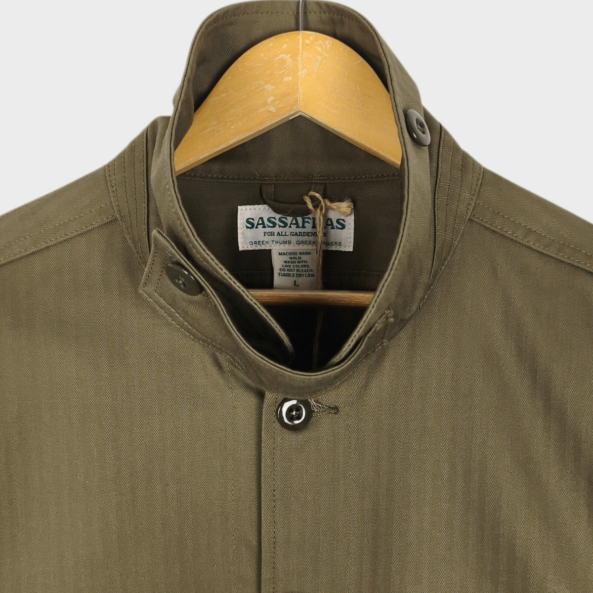 SASSAFRAS Men's Made in Japan Green Herringbone Overgrown Trug Jacket
