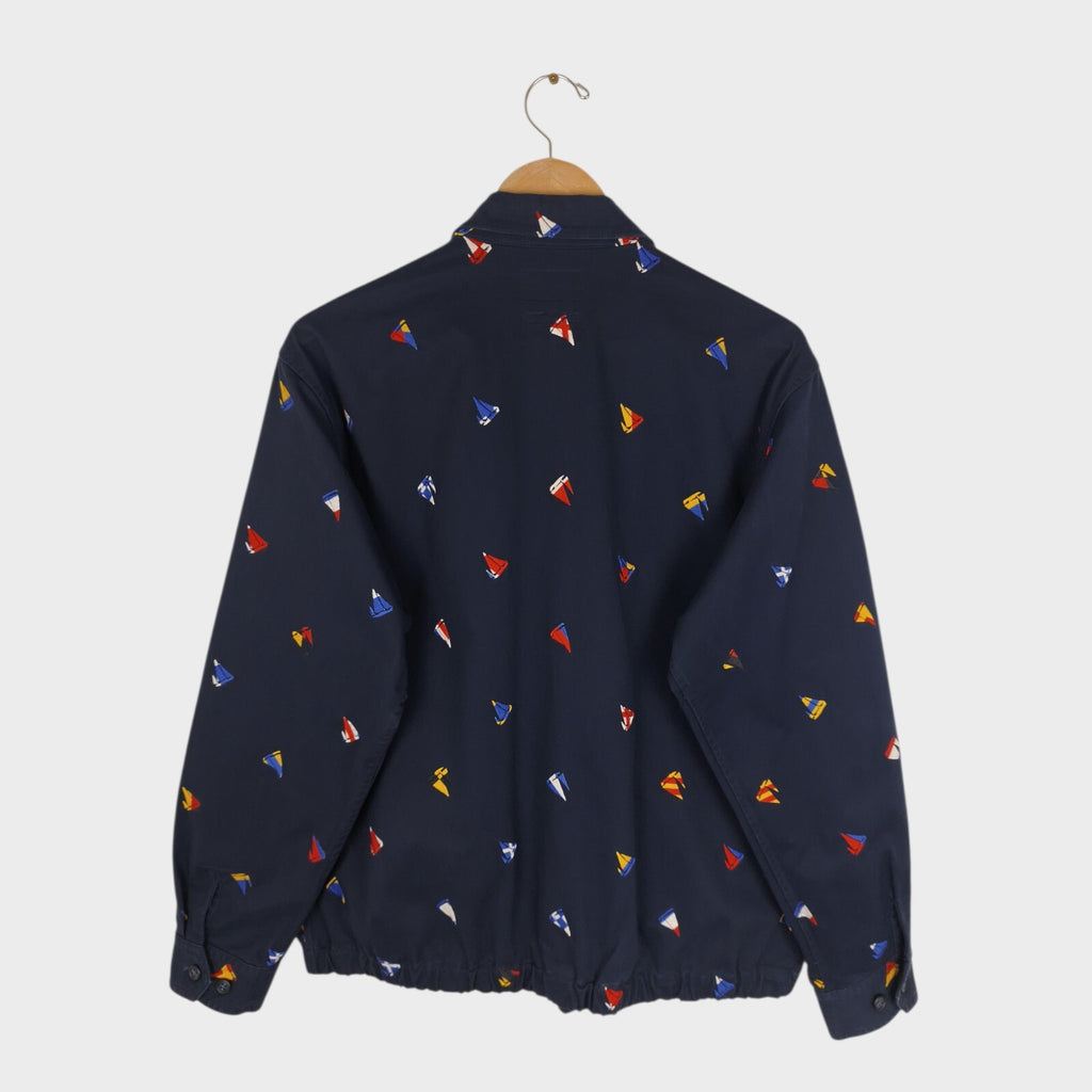 BEAMS PLUS Men's Navy Blue Embroidered Boat Cotton Twill Sailing Jacket