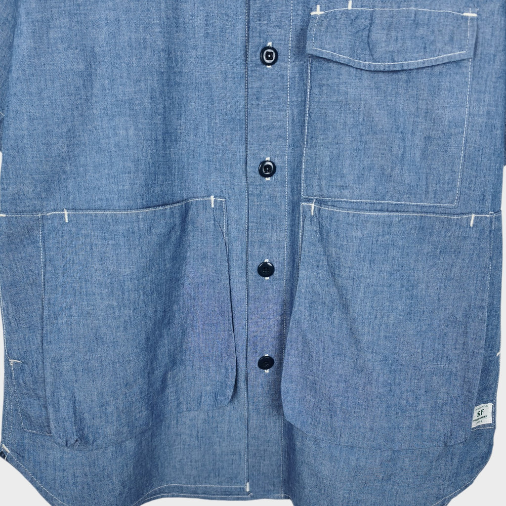 SASSAFRAS Men's Made in Japan Blue 5oz Chambray Digs Crew Half Shirt