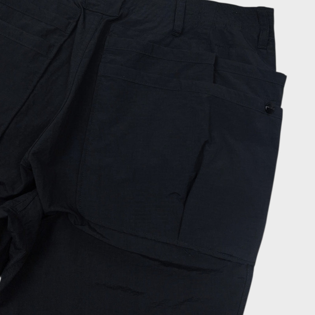 SASSAFRAS Men's Made in Japan Black Whole Hole Nylon Ripstop Cargo Shorts