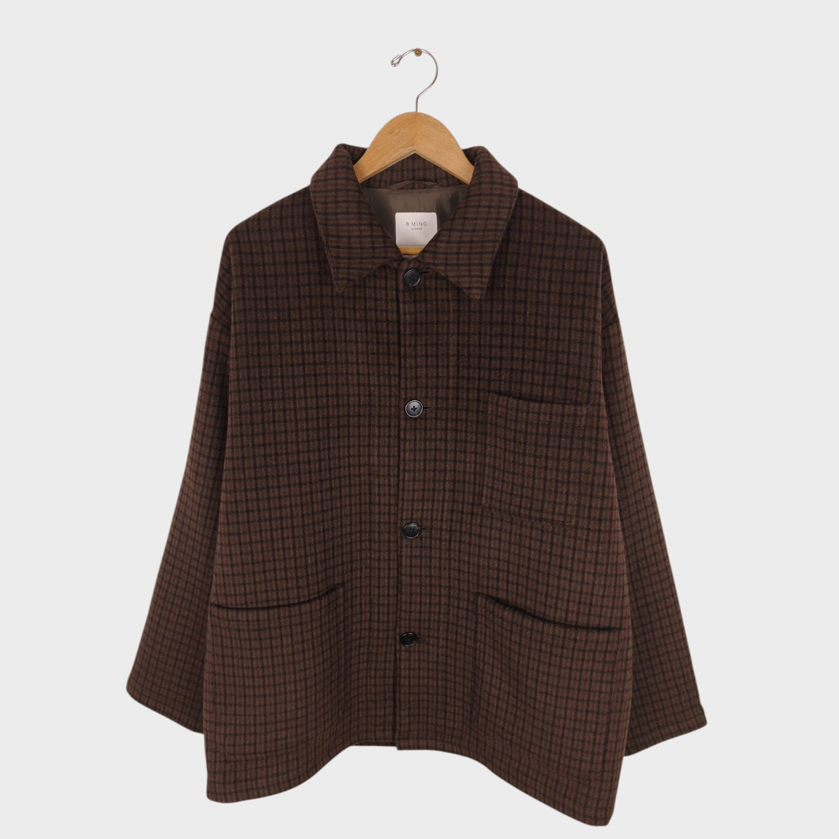 BEAMS B:MING Men's Brown Check Tasmania Wool Blend Chore Jacket
