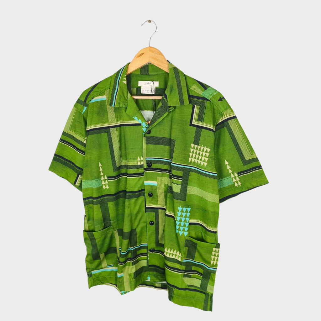 NORBIT BY HIROSHI NOZAWA Men's Green All-Over Print Aloha Shirt