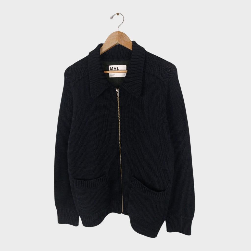 MHL MARGARET HOWELL Men's Black 100% Wool Heavyweight Cardigan Jacket