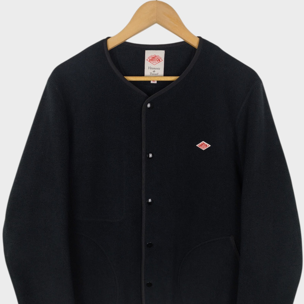DANTON Men's Black Made in Japan Collarless Fleece Jacket