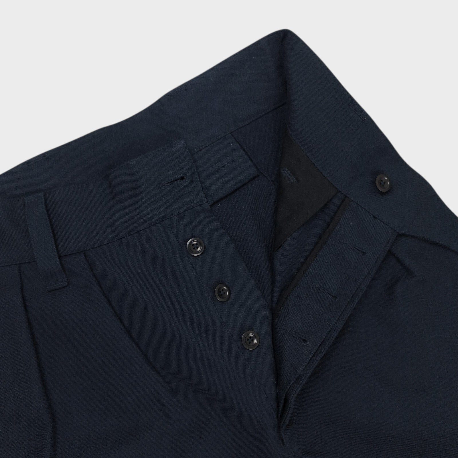 MHL MARGARET HOWELL Men's Navy Blue 60/40 Cotton Wool Blend Pleated High Waist Trousers