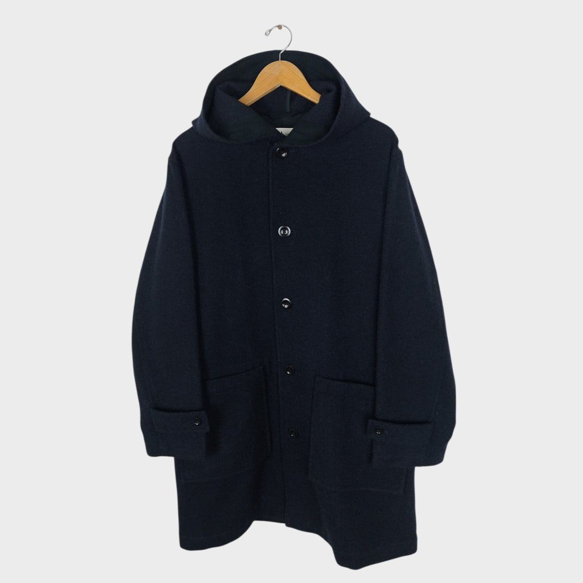 MHL MARGARET HOWELL Men's Dark Navy Blue 100% Wool Hooded Coat
