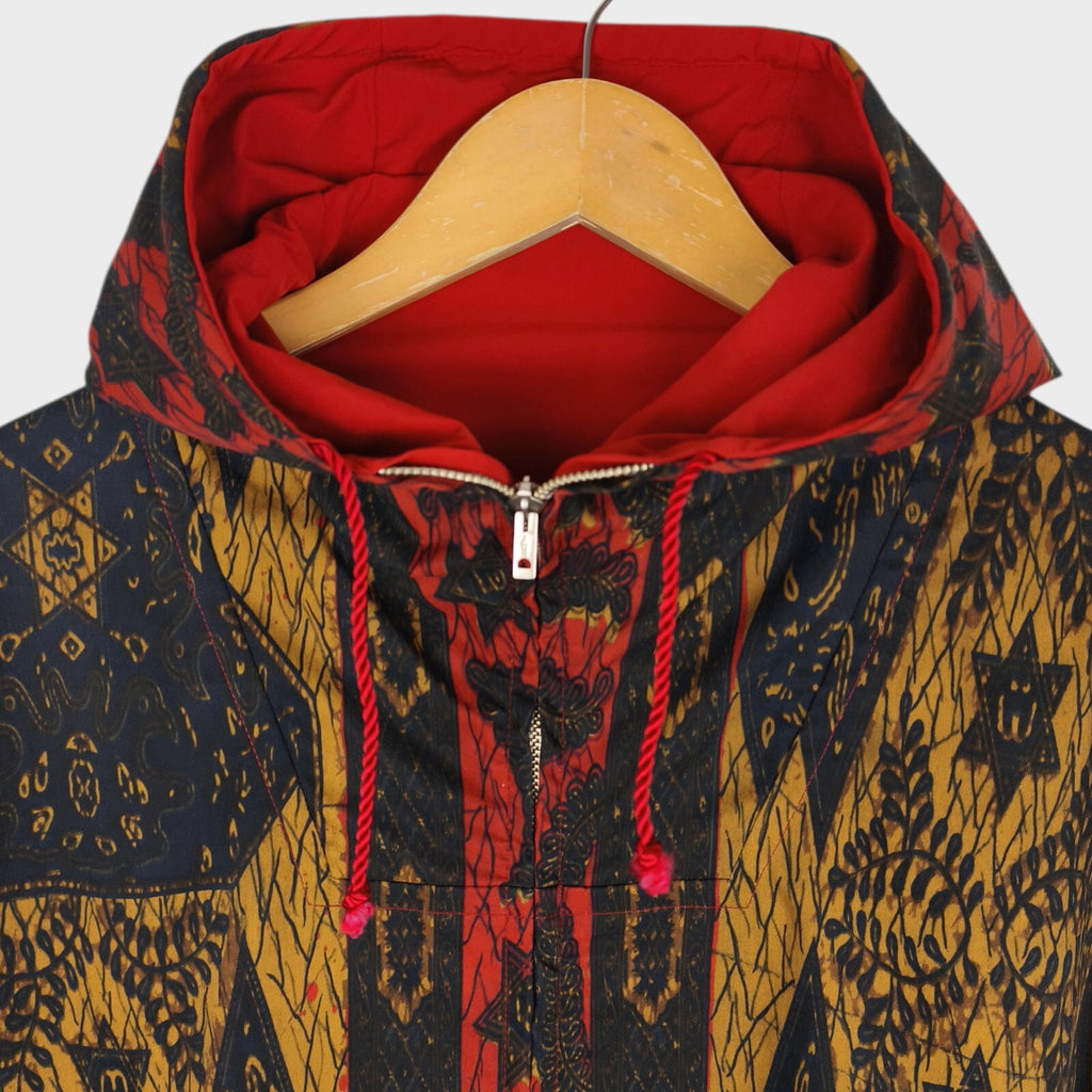 BEAMS PLUS Men's Batik Print Reversible Hooded Parka Jacket