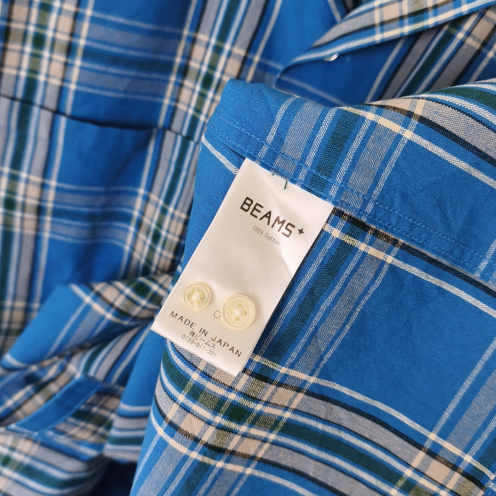 BEAMS PLUS Men's Made in Japan Cotton Checked Camp Collar Shirt