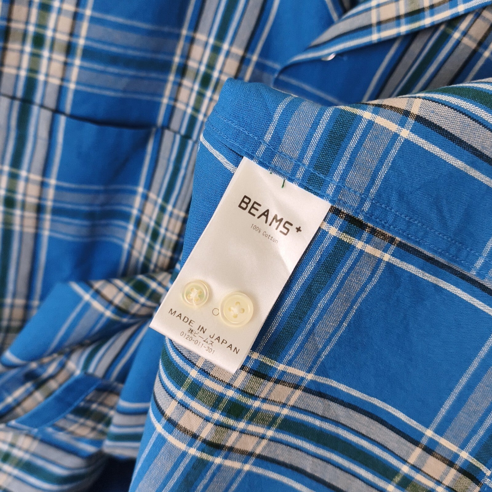 BEAMS PLUS Men's Made in Japan Cotton Checked Camp Collar Shirt