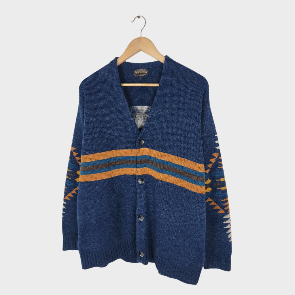 PENDLETON x Bayflow Men's Blue Navajo Jacquard Wool Blend Cardigan