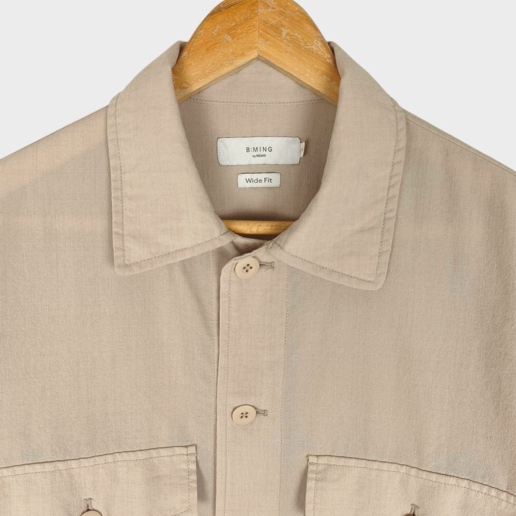 BEAMS B:MING Men's Cream Boxy Fit Short Sleeved Utility Shirt
