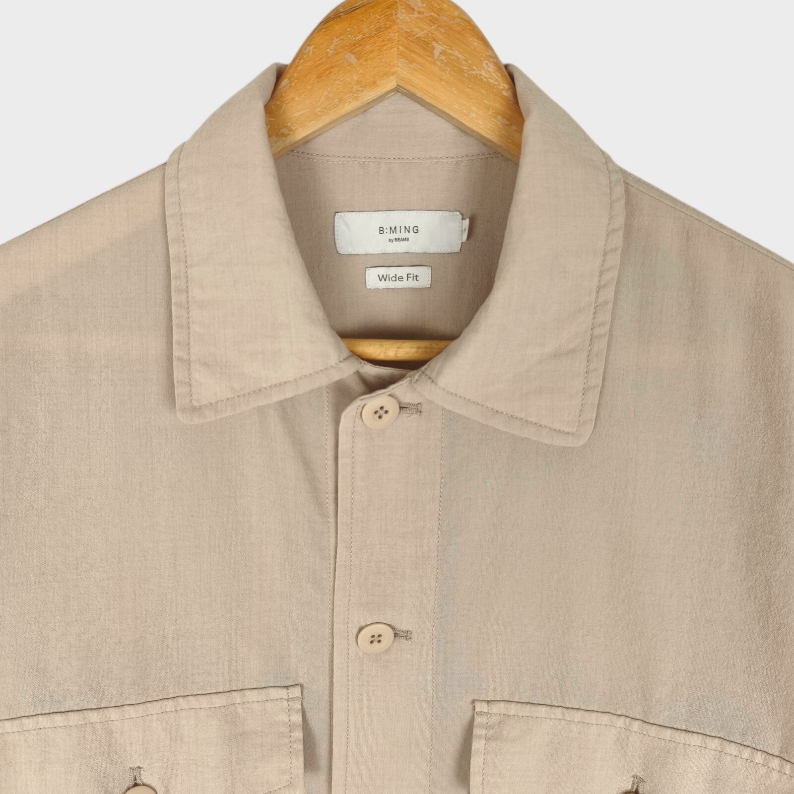 BEAMS B:MING Men's Cream Boxy Fit Short Sleeved Utility Shirt