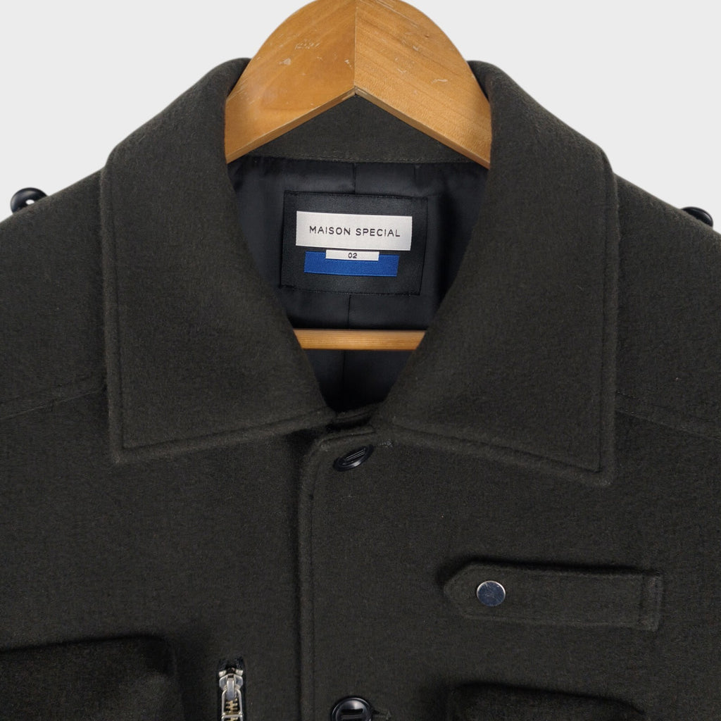 MAISON SPECIAL Japan Men's Grey 100% Wool Military Utility Jacket