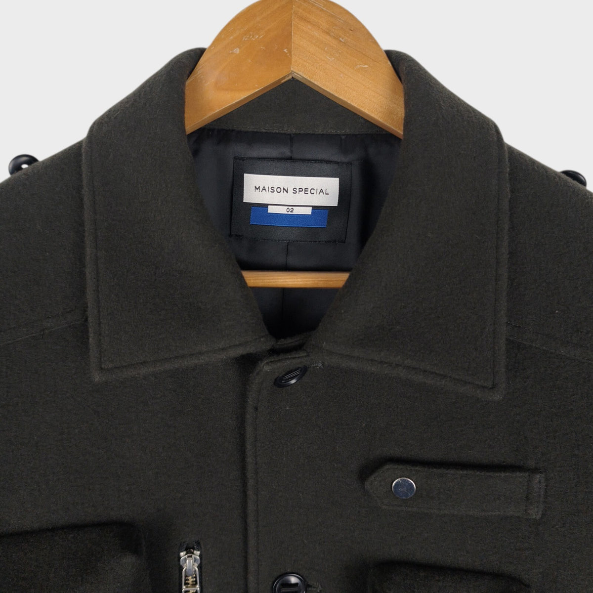 MAISON SPECIAL Japan Men's Grey 100% Wool Military Utility Jacket