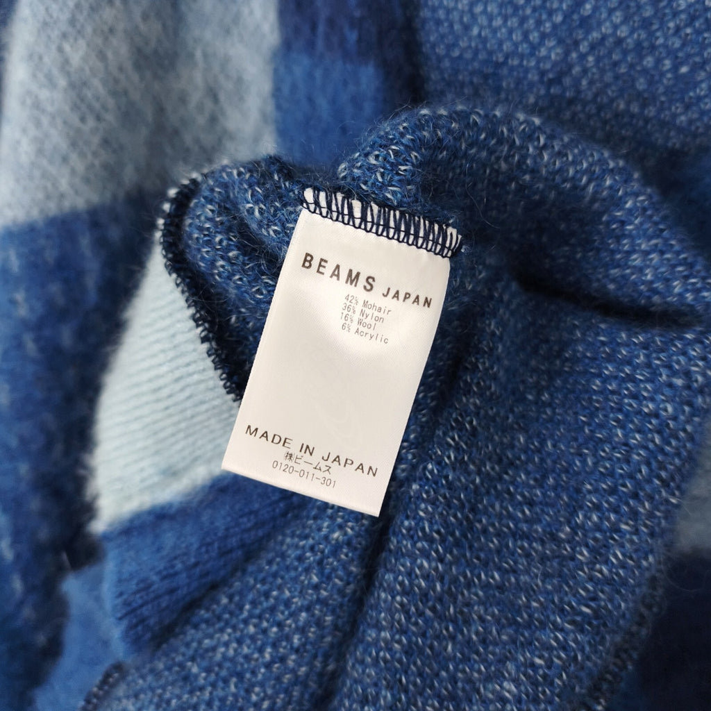 BEAMS JAPAN Men's Made in Japan Blue Boro Jacquard Shaggy Mohair Cardigan