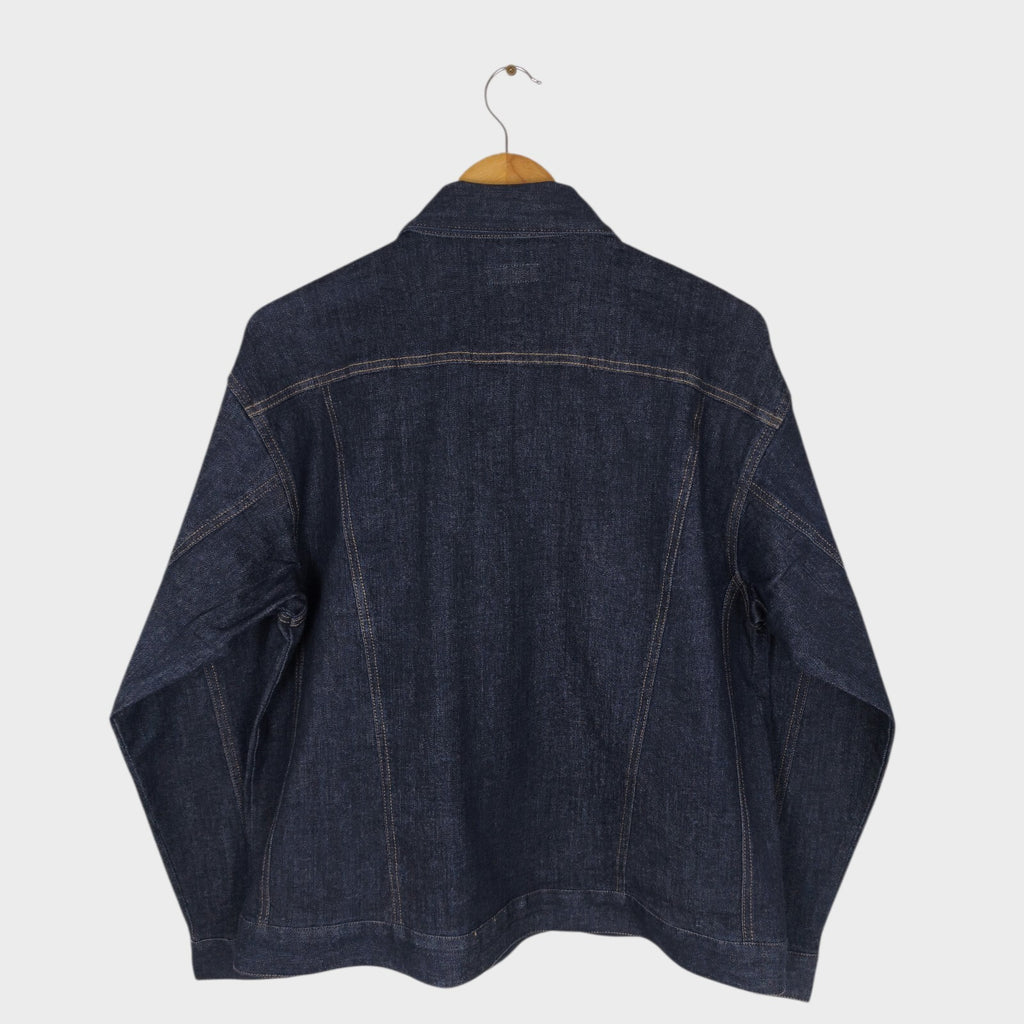 BEAMS Men's Dark Blue Cropped Denim Utility Chore Jacket