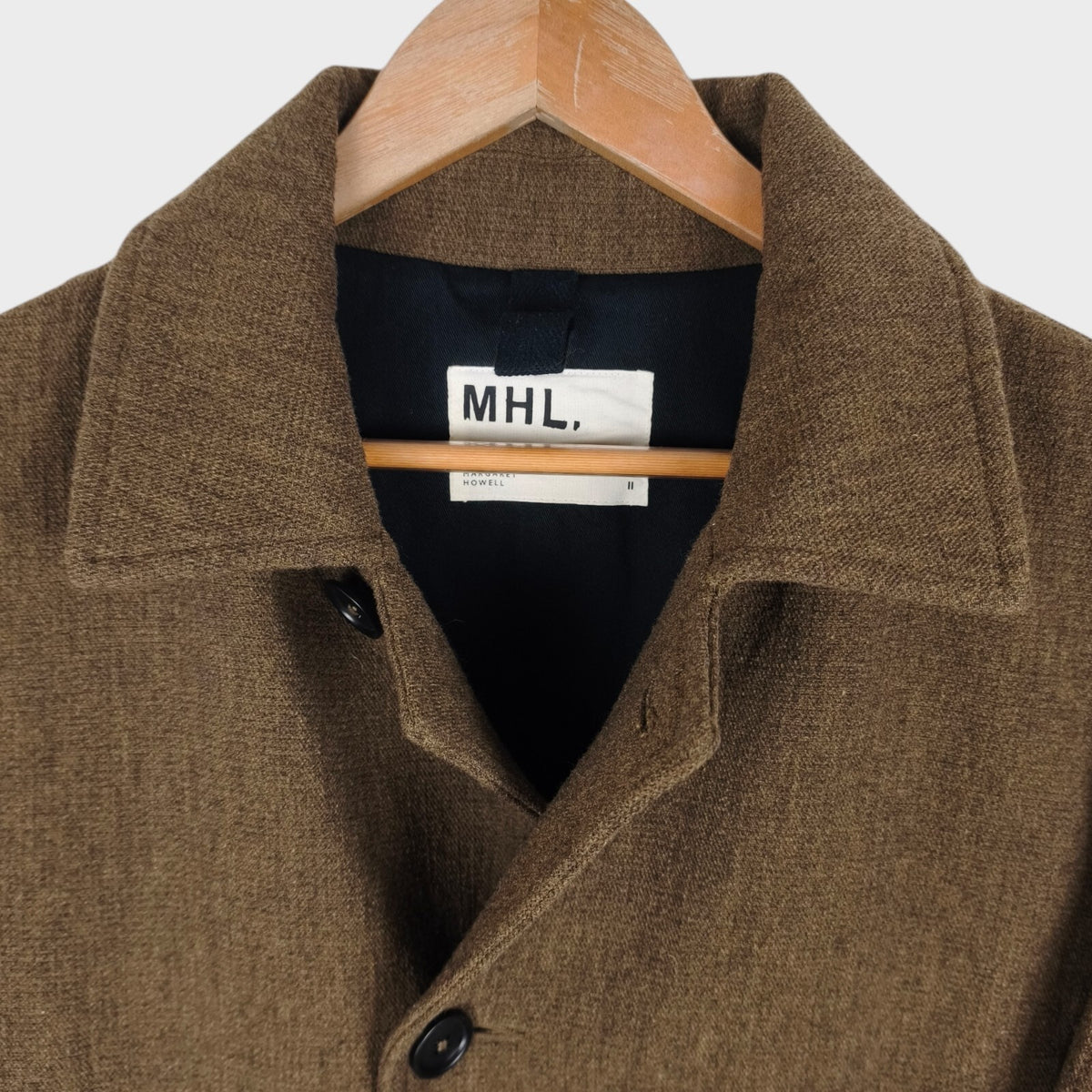MHL MARGARET HOWELL Women's Olive Green Wool Linen Blend Coat Jacket
