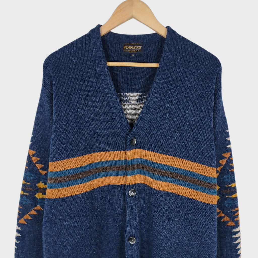 PENDLETON x Bayflow Men's Blue Navajo Jacquard Wool Blend Cardigan