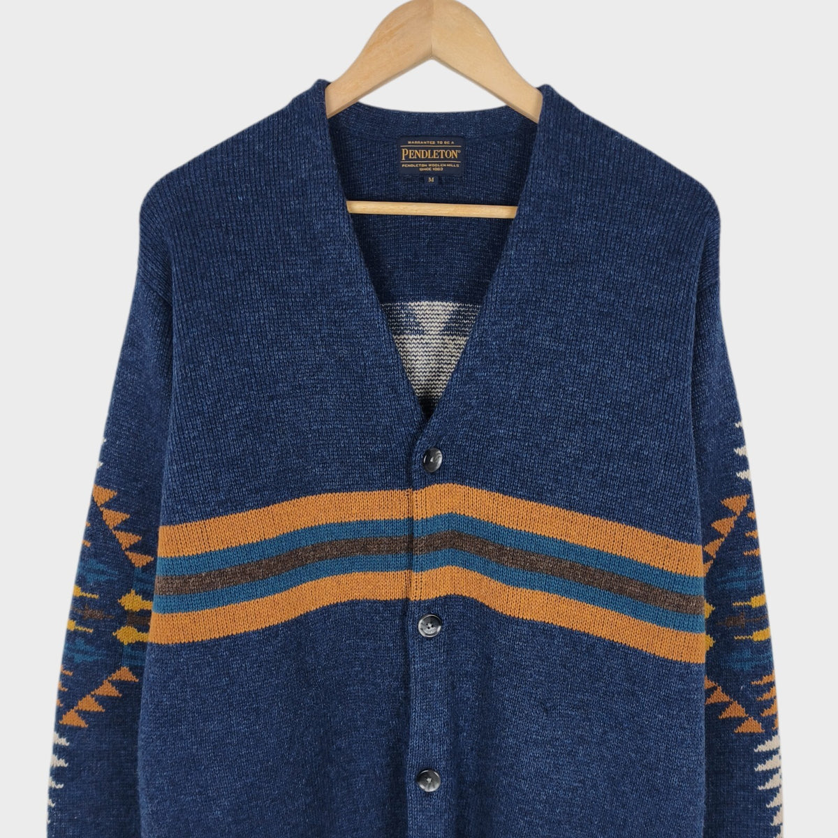 PENDLETON x Bayflow Men's Blue Navajo Jacquard Wool Blend Cardigan
