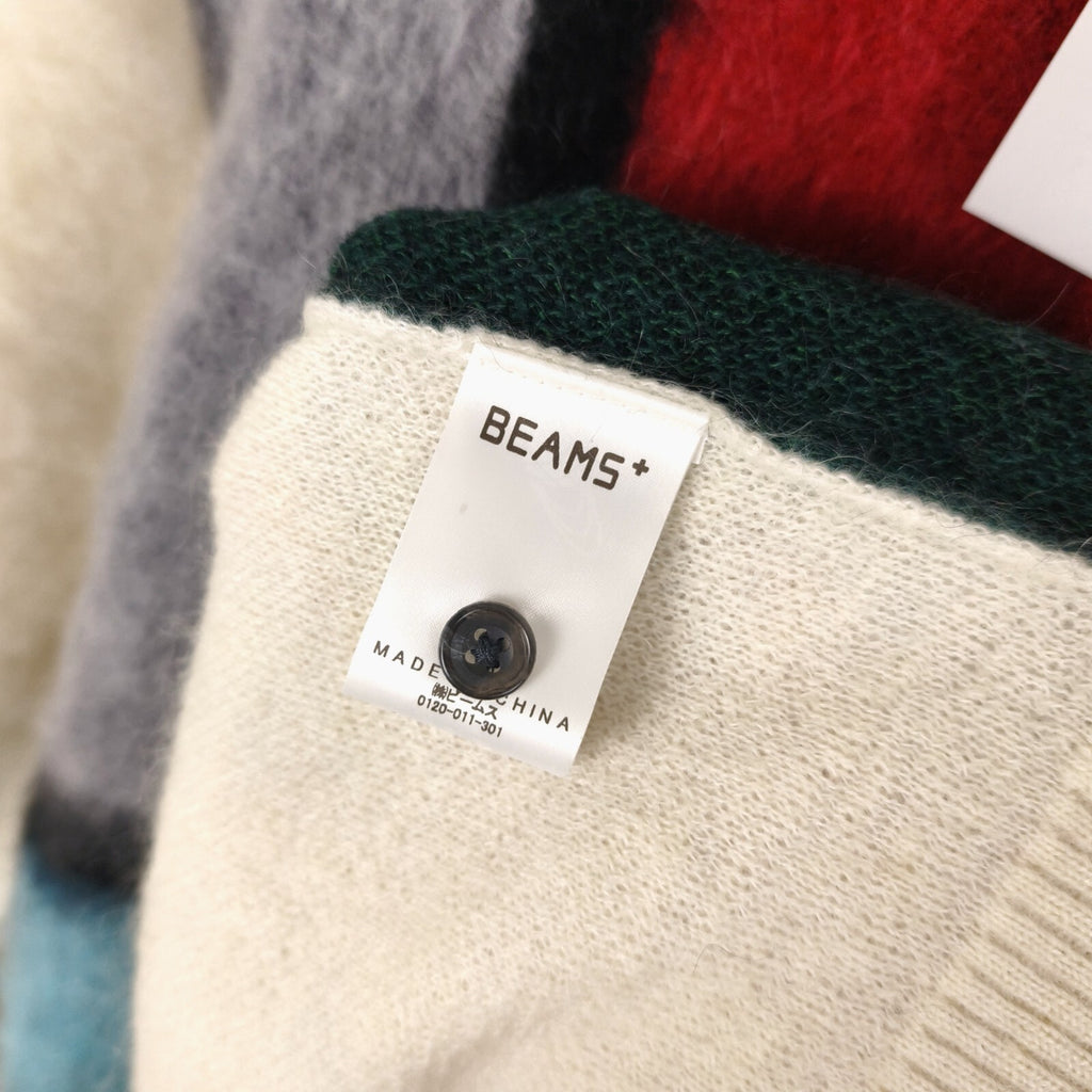 BEAMS PLUS Men's Cream 9 Gauge Shaggy Mohair Blend Polo Shirt Jumper